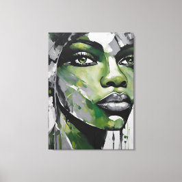 Quadro abstrato rosto de mulher verde cinza, preto leinwanddruck