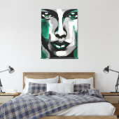 Quadro abstrato rosto de mulher verde cinza preto  leinwanddruck (Insitu (Schlafzimmer))