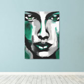Quadro abstrato rosto de mulher verde cinza preto leinwanddruck (Insitu (Holzboden))