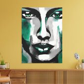 Quadro abstrato rosto de mulher verde cinza preto leinwanddruck (Insitu (Wohnzimmer))