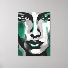 Quadro abstrato rosto de mulher verde cinza preto leinwanddruck