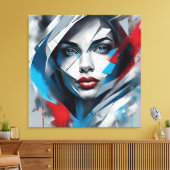 Quadro abstrato rosto de mulher vermelho azul cinz leinwanddruck (Insitu (Wohnzimmer))