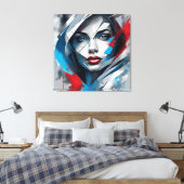 Quadro abstrato rosto de mulher vermelho azul cinz leinwanddruck (Insitu (Schlafzimmer))