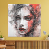   Quadro abstrato rosto de mulher vermelho e cinza Leinwanddruck (Insitu (Wohnzimmer))
