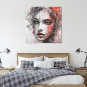   Quadro abstrato rosto de mulher vermelho e cinza Leinwanddruck (Insitu (Schlafzimmer))