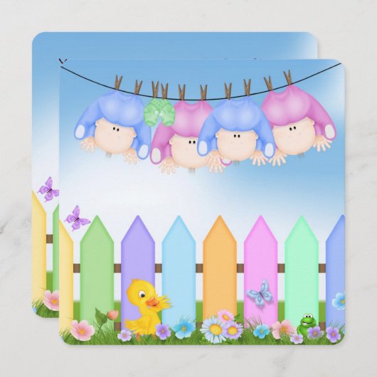 Quadruplet Baby Dusche Einladung (Vorne/Hinten)