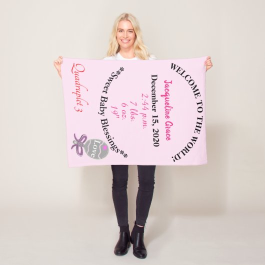 Quadruplet Baby Girl Pink Rattle Fleece Blanket (Beispiel)