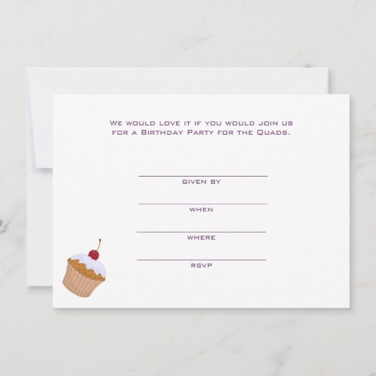 Quadruplets Cupcake zum Geburtstag Einladung (Rückseite)