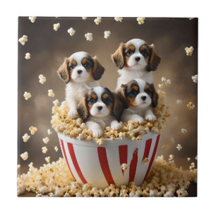 Quads Cavalier Spaniel Welpen im Popcorn, Fliese