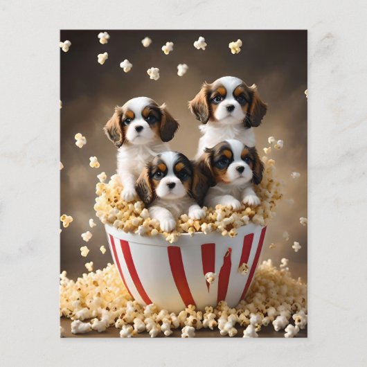 Quads Cavalier Spaniel Welpen im Popcorn, Flyer (Vorne)