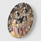 Quads Cavalier Spaniel Welpen im Popcorn, Große Wanduhr (Winkel)