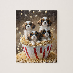 Quads Cavalier Spaniel Welpen im Popcorn, Puzzle