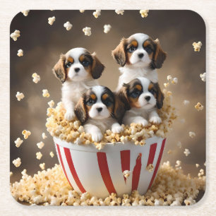 Quads Cavalier Spaniel Welpen im Popcorn, Rechteckiger Pappuntersetzer