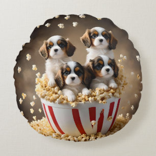 Quads Cavalier Spaniel Welpen im Popcorn, Rundes Kissen