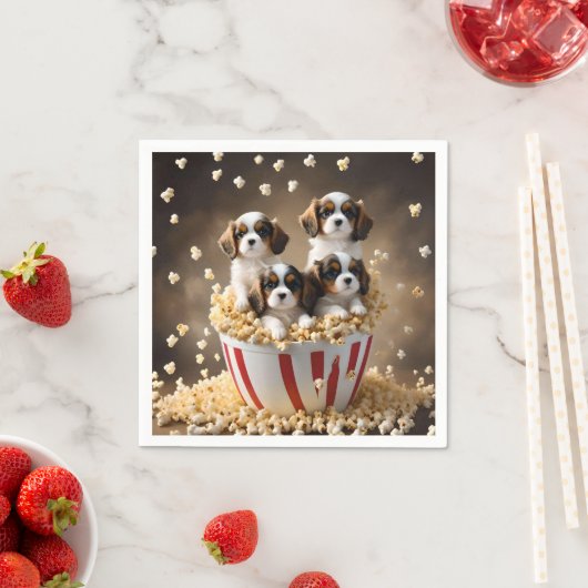 Quads Cavalier Spaniel Welpen im Popcorn, Serviette (Beispiel)