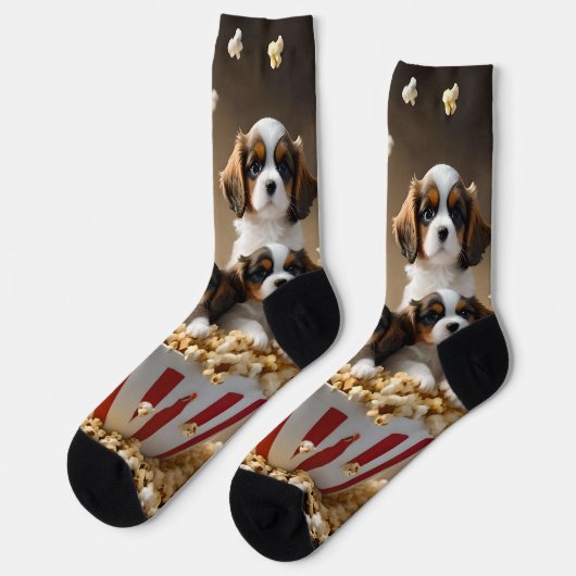Quads Cavalier Spaniel Welpen im Popcorn, Socken (Linkes Detail)