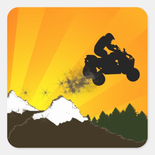 Quads. orangefarbener Sonnenuntergang. Quadratischer Aufkleber (Vorderseite)