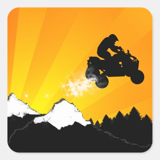 Quads. orangefarbener Sonnenuntergang. Quadratischer Aufkleber (Vorderseite)