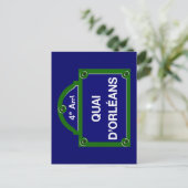 Quai d'Orleans, Pariser Straßenzeichen Postkarte (Stehend Vorderseite)