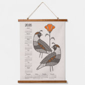 Quail and Poppy 2026 Calendar V2 ©studioxtine Wandteppich Mit Holzrahmen (Vorderseite)