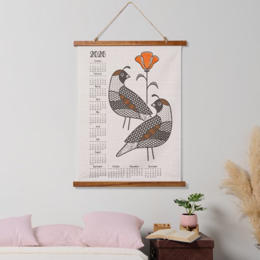Quail and Poppy 2026 Calendar V2 ©studioxtine Wandteppich Mit Holzrahmen (Schlafzimmer)