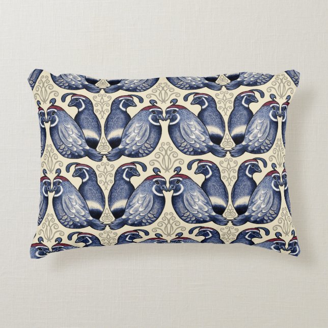 Quail Bird Navy und Cream Accent Pillow Dekokissen (Vorderseite)
