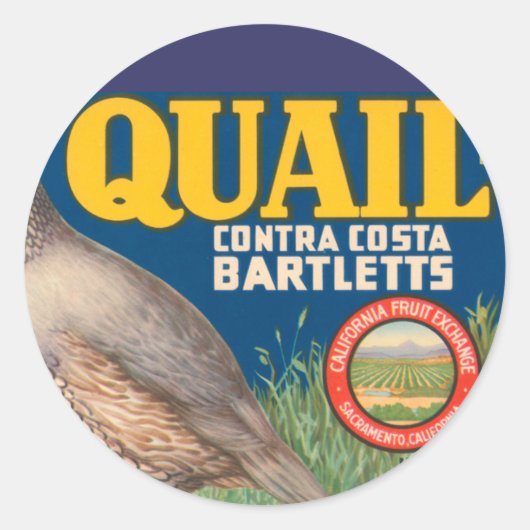 Quail Brand Contra Costa Bartletts Runder Aufkleber (Vorderseite)