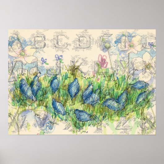 Quail Foraging Alphabet Collage Poster (Vorne)