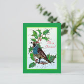 Quail in Holly Postkarte (Stehend Vorderseite)