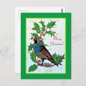 Quail in Holly Postkarte (Vorne/Hinten)