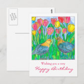 Quail Tulip Garden Happy Birthday Postkarte (Vorne/Hinten)