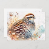 Quail Watercolor Botanical Postkarte (Vorne/Hinten)