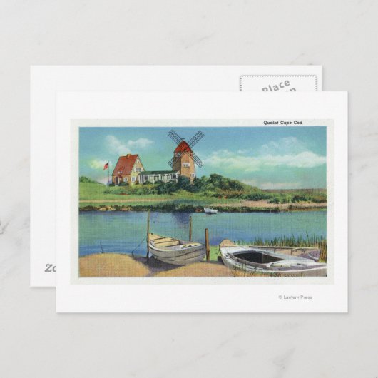 Quaint Cape Cod, View von Windmill und Boats Postkarte (Vorne/Hinten)