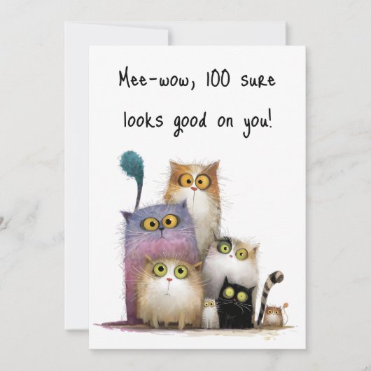 Quaint Cats with Big Eyes 100th Birthday Flat Karte (Vorderseite)