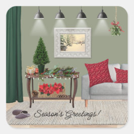 Quaint Christmas Scene Quadratischer Aufkleber