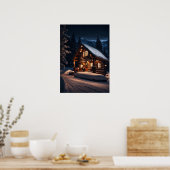 Quaint Mountain Log Cabin - Ein gemütliches Weihna Poster (Küche)
