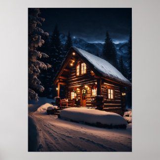 Quaint Mountain Log Cabin - Ein gemütliches Weihna Poster