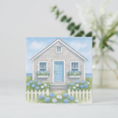 Quaint Nantucket Watercolor Summer Hütte Dankeskarte (Stehend Vorderseite)