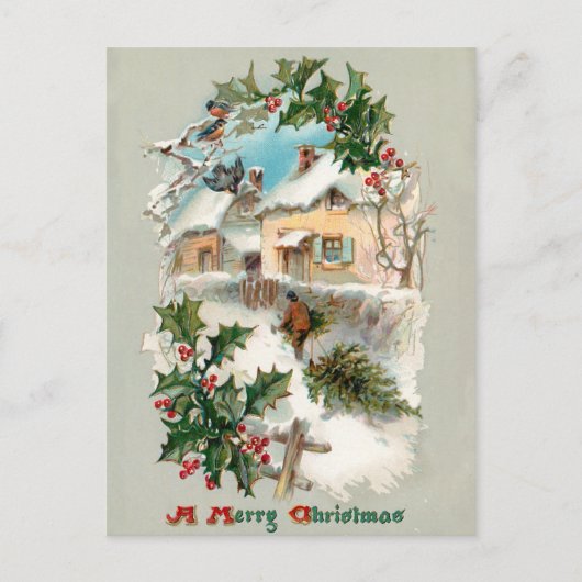 Quaint Nostalgic Vintag Rustikale Winterlandschaft Postkarte (Vorderseite)