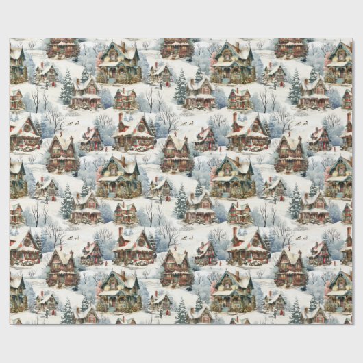 Quaint Rustic Snow Covered Viktorianische Hütten Geschenkpapier (Flach)