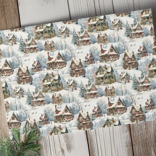 Quaint Rustic Snow Covered Viktorianische Hütten Seidenpapier