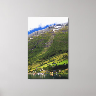 Quaint Village by Fjord, Norwegen Leinwanddruck
