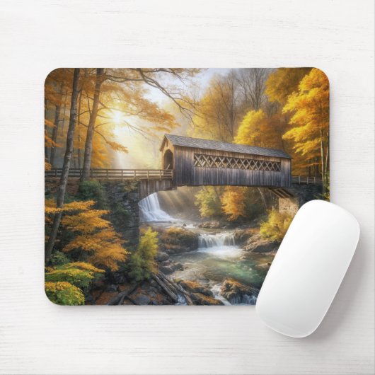 Quaint Wooden Covered Bridge Mousepad (Mit Mouse)