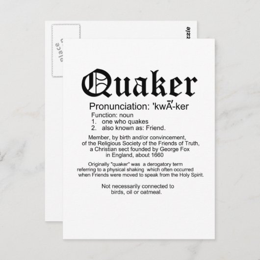 Quaker-Definition Postkarte (Vorne/Hinten)