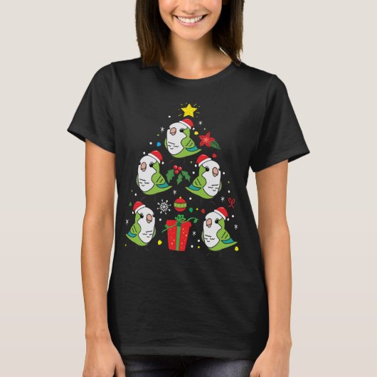 Quaker Parrot Grün Weihnachtsbaum Funny T-Shirt (Vorderseite)