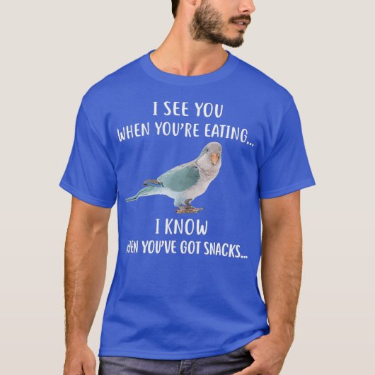 Quaker Parrot Shirt Ich kenne Ihre Snacks blau (Vorderseite)