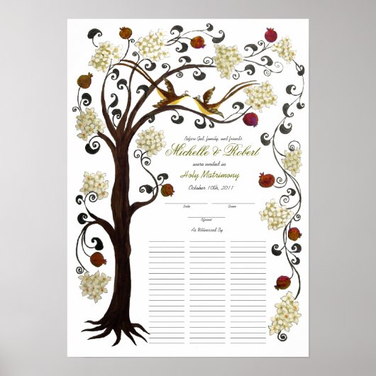 Quaker Wedding, 60 Gäste - Baum des Lebens, Elfenb Poster (Vorne)
