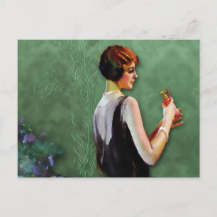 QUALIDA, FASHION DER 20er Jahre in BLAU und GREEN Postkarte