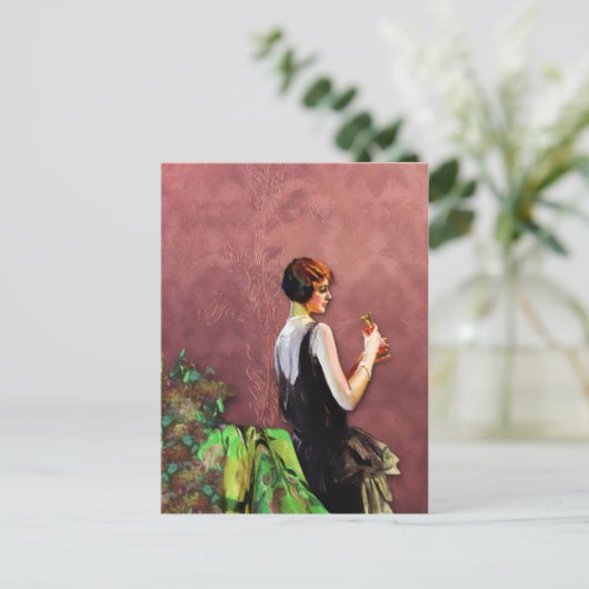 Qualida, Zwanzigerjahre Mode im Grün und in der Postkarte (Stehend Vorderseite)