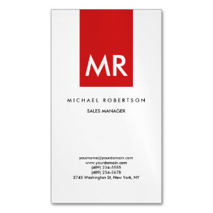 Qualität Rot Weiß Monogramm Elegant Einzigartig Magnetische Visitenkarte